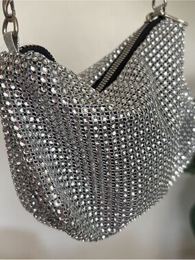 Silver Rhinestone Evening Shoulder Bag
